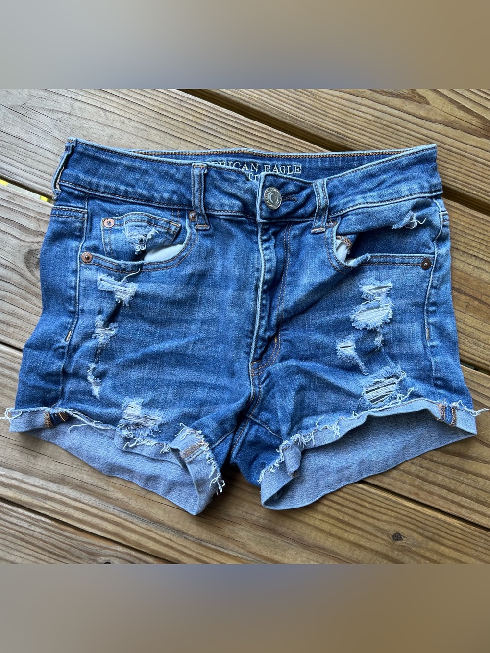 American Eagle Stretch Super Stretch High Rise Shortie Jean Shorts Size 6